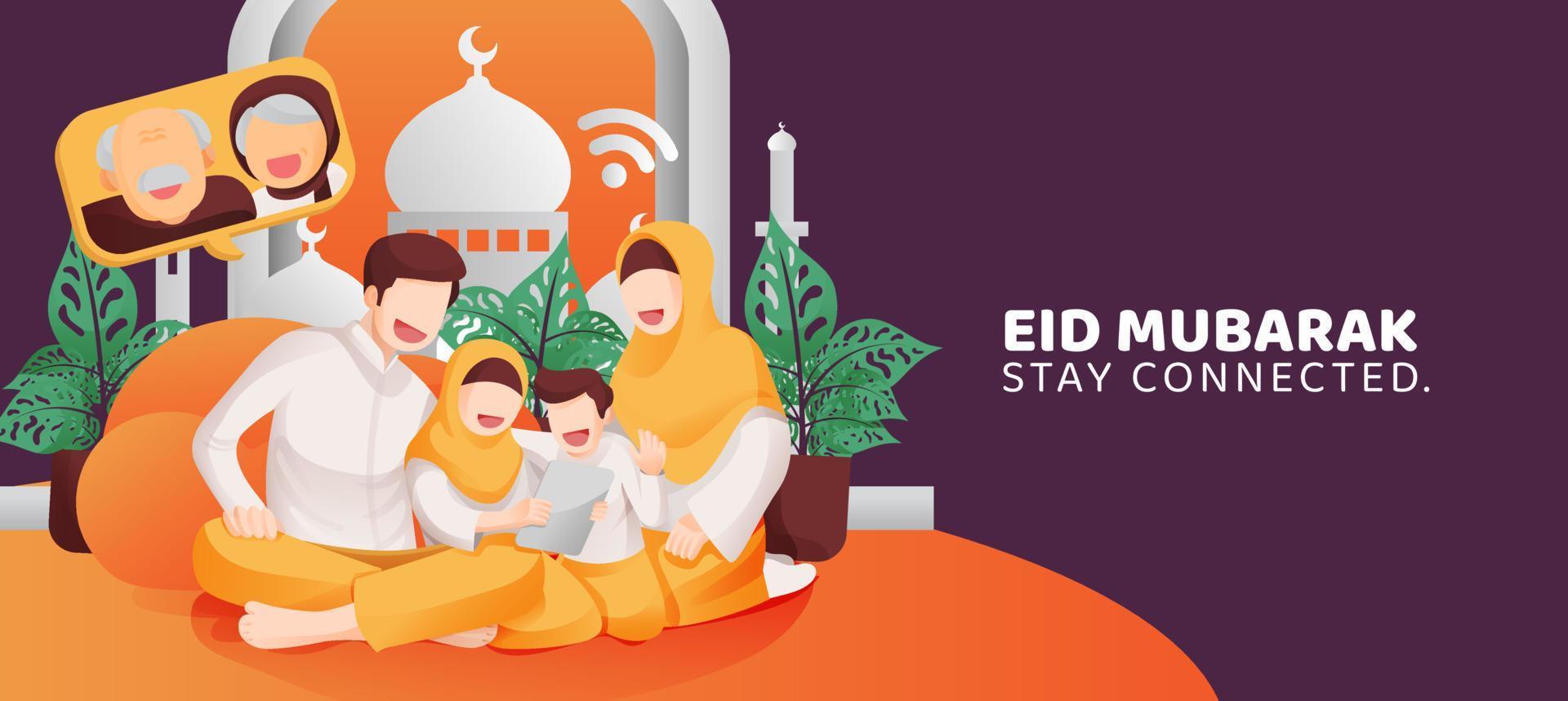 eid mubarak musulmano celebrazione famiglia insieme nel il Casa illustrazione 5 vettore