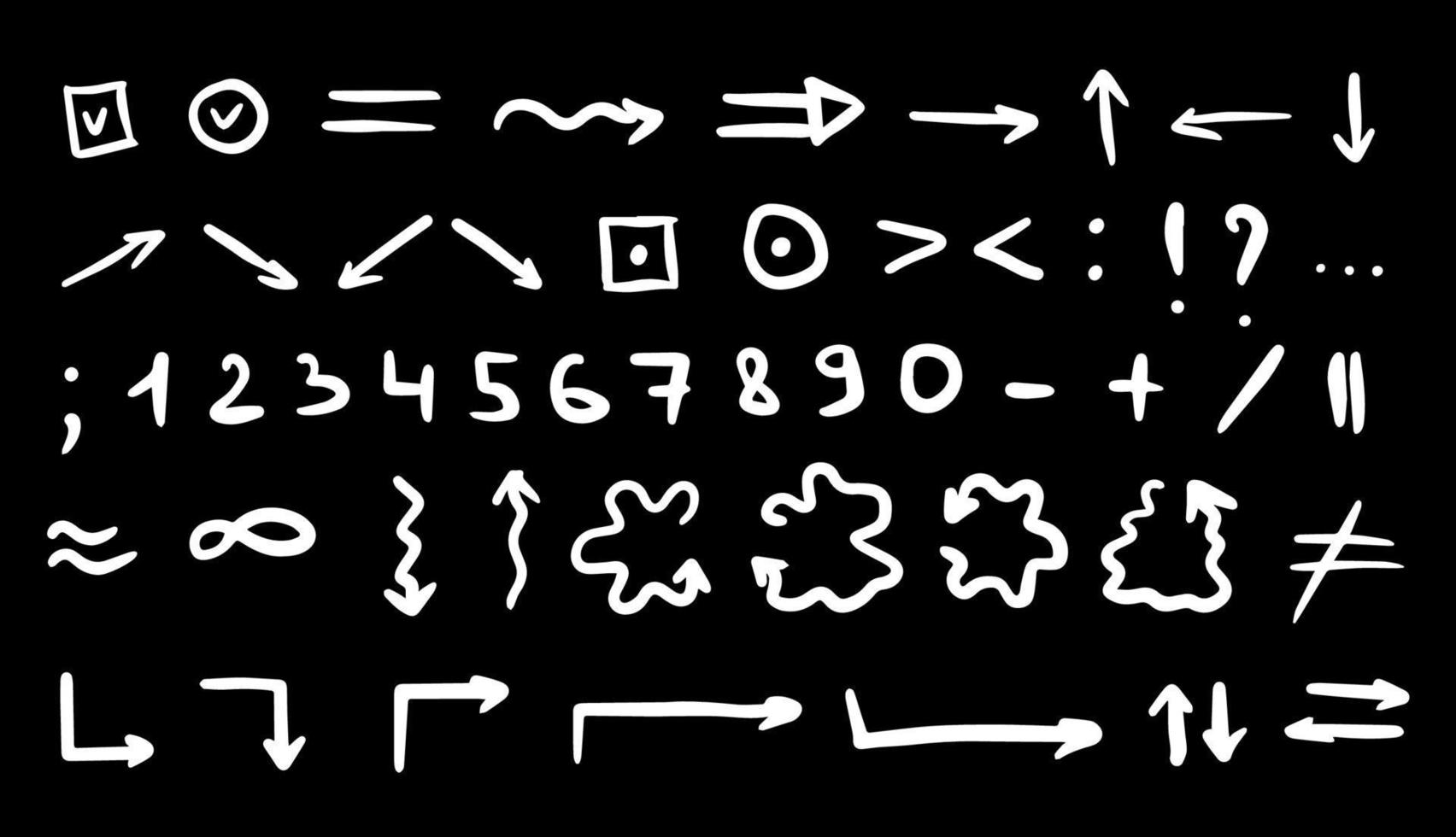 schizzo sottolineare, numeri, simboli, freccia forma impostare. mano disegnato dai un'occhiata marchio, spazzola ictus, evidenziare, sottolineare, punteggiatura segni, elemento. vettore illustrazione.