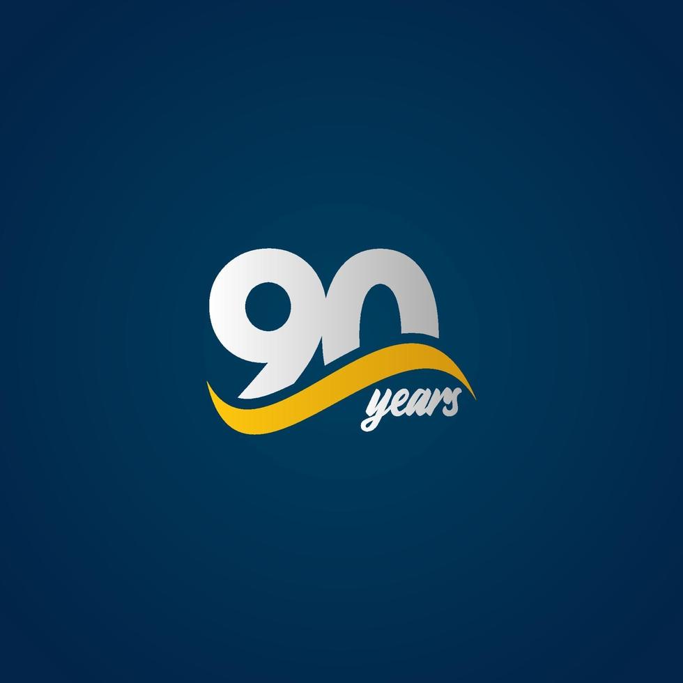 Illustrazione di progettazione del modello di vettore di logo blu giallo bianco elegante di celebrazione di anniversario di 90 anni