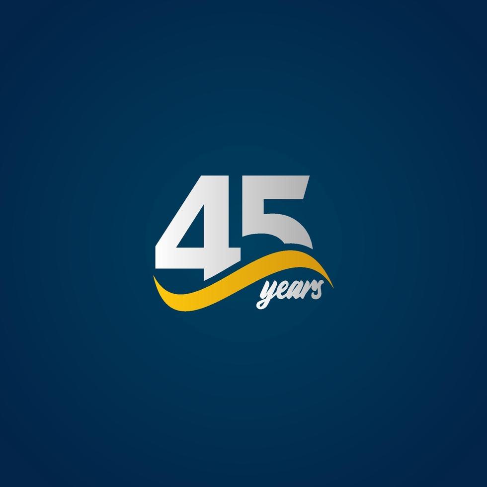 Illustrazione di progettazione del modello di vettore di logo blu giallo bianco elegante di celebrazione di anniversario di 45 anni