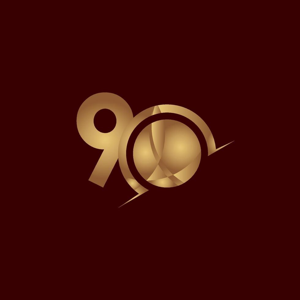 Illustrazione di progettazione del modello di vettore dell'oro di numero elegante di celebrazione di anniversario di 90 anni