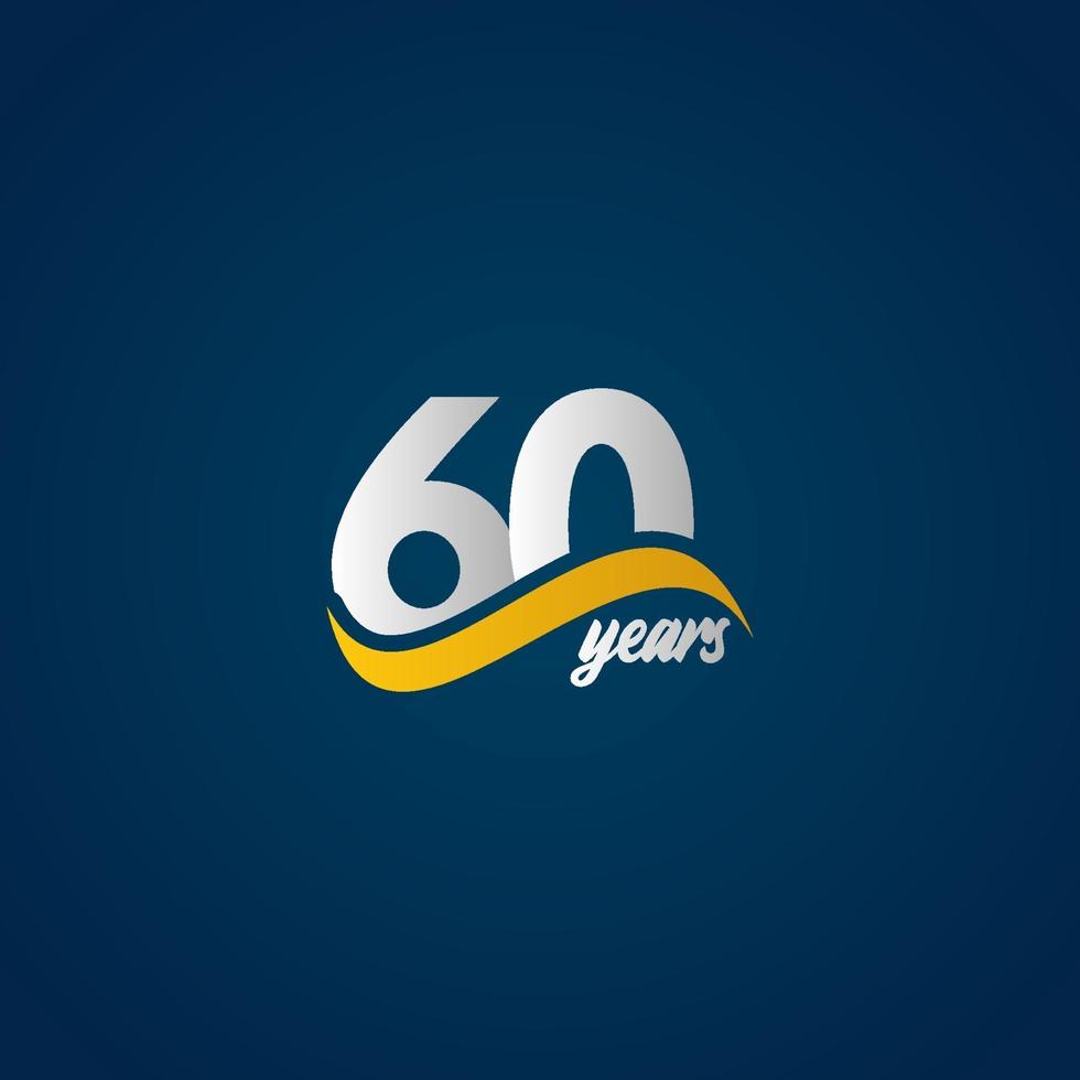 Illustrazione di progettazione del modello di vettore di logo blu giallo bianco elegante di celebrazione di anniversario di 60 anni