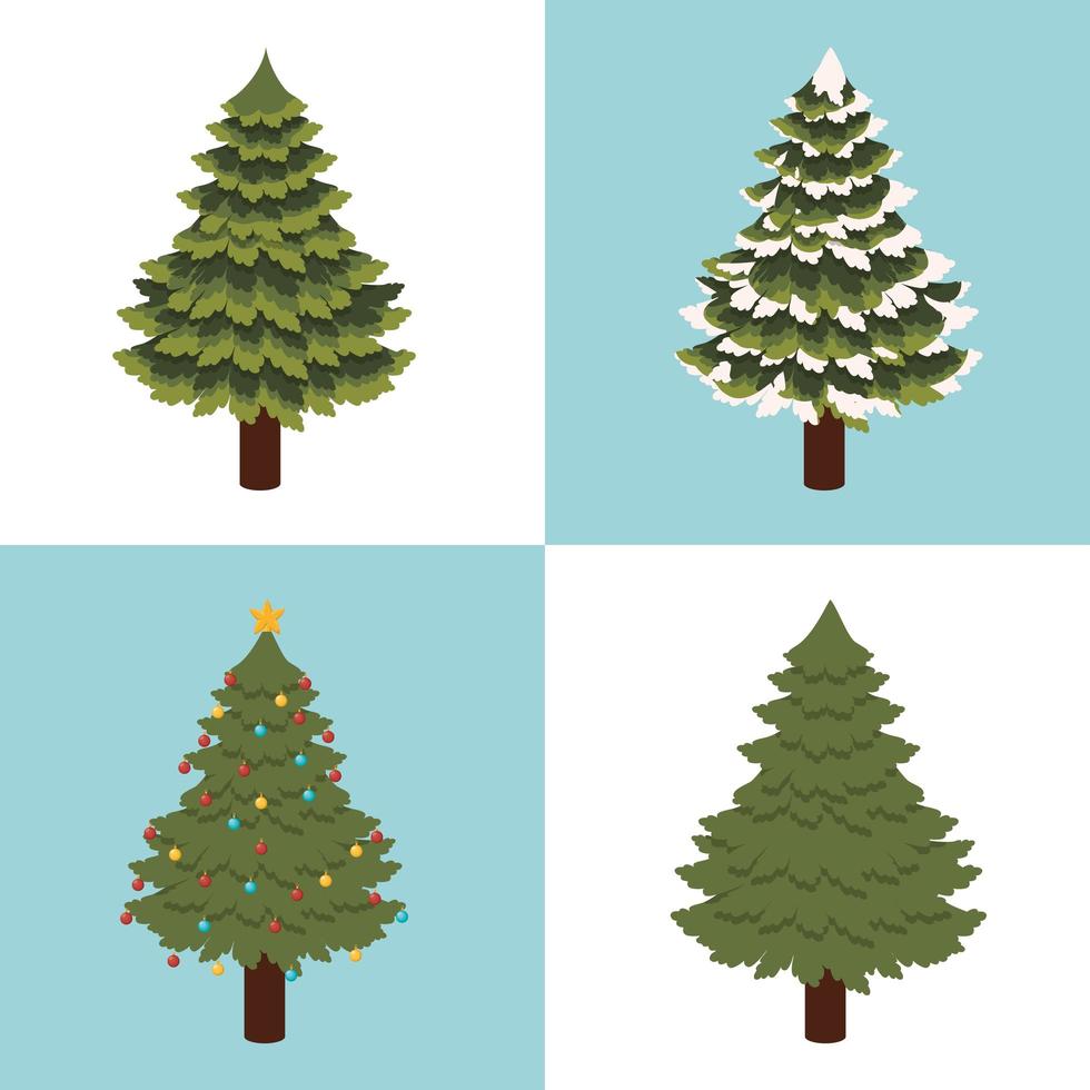 simpatici alberi di pino di Natale vettore