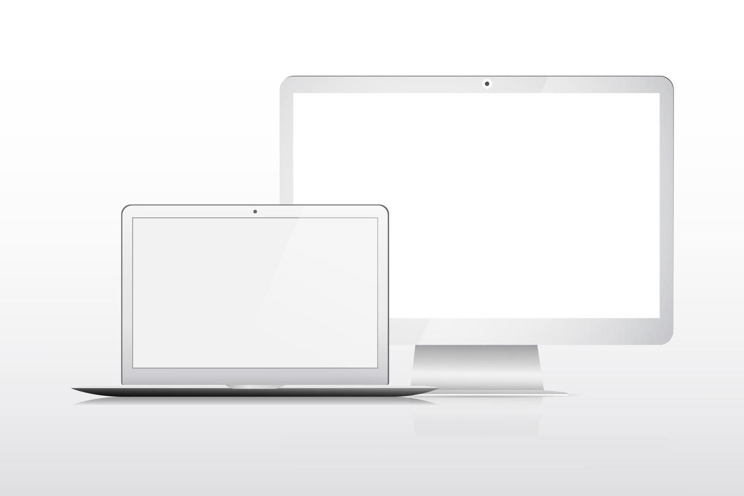 moderno mockup di laptop, dispositivi mobili e tecnologia su sfondo bianco. vettore