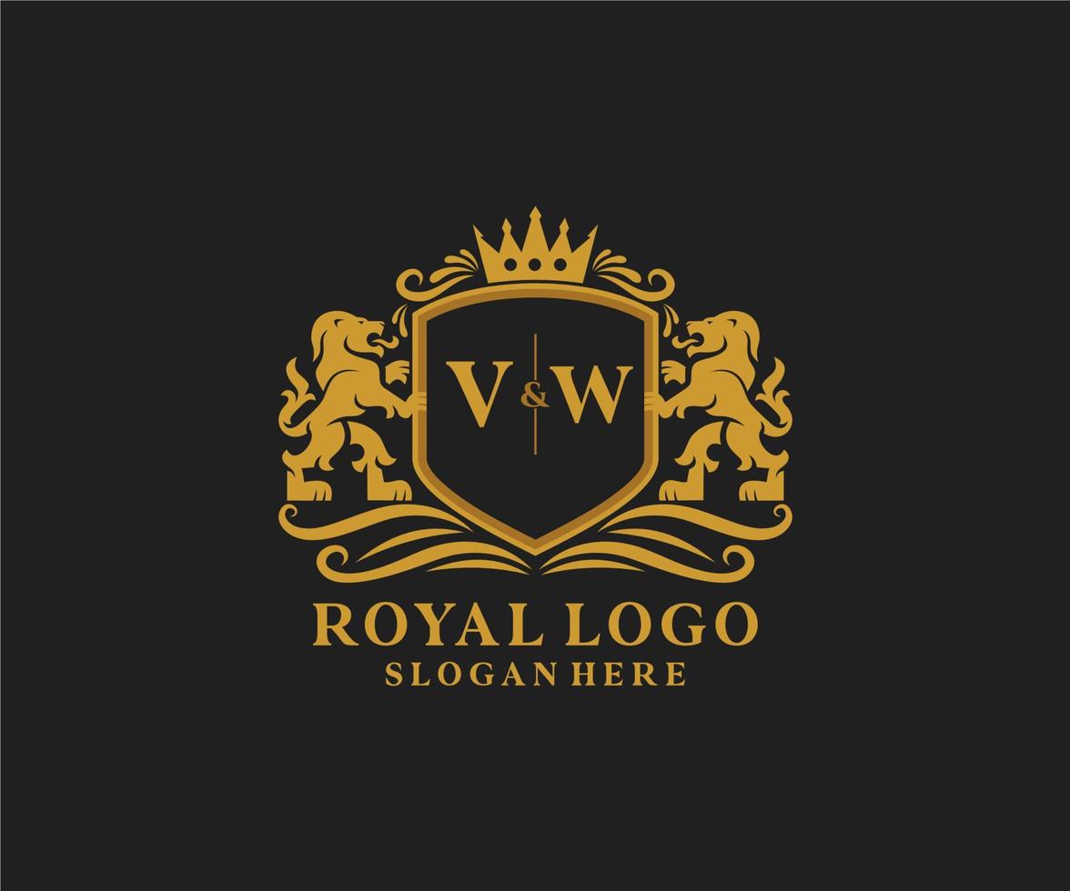 iniziale vw lettera Leone reale lusso logo modello nel vettore arte per ristorante, regalità, boutique, bar, Hotel, araldico, gioielleria, moda e altro vettore illustrazione.