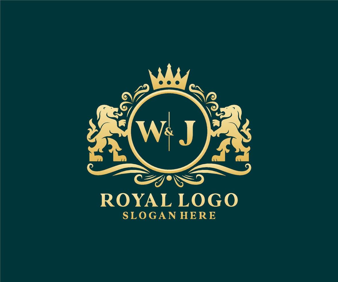 iniziale wj lettera Leone reale lusso logo modello nel vettore arte per ristorante, regalità, boutique, bar, Hotel, araldico, gioielleria, moda e altro vettore illustrazione.