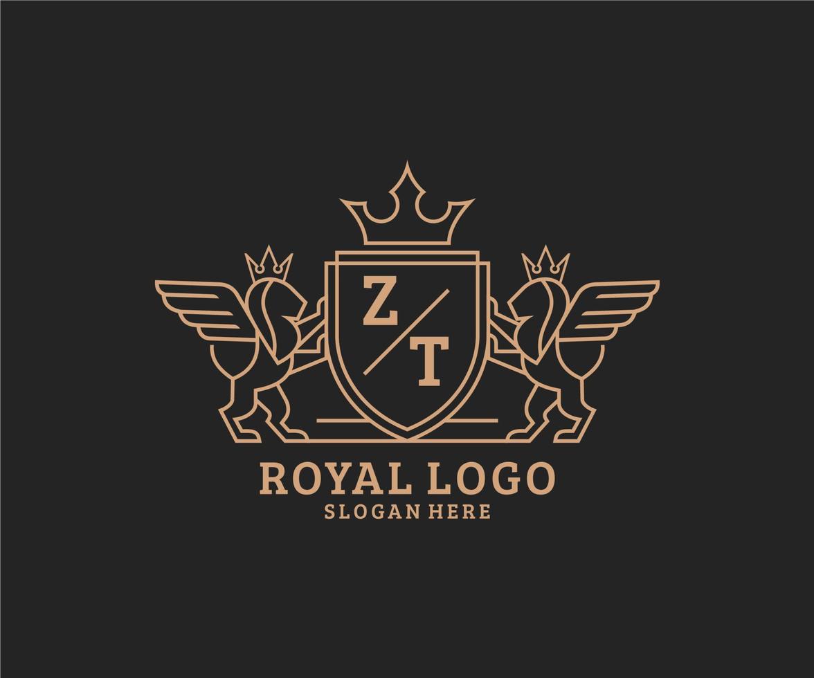 iniziale zt lettera Leone reale lusso stemma araldico logo modello nel vettore arte per ristorante, regalità, boutique, bar, Hotel, araldico, gioielleria, moda e altro vettore illustrazione.