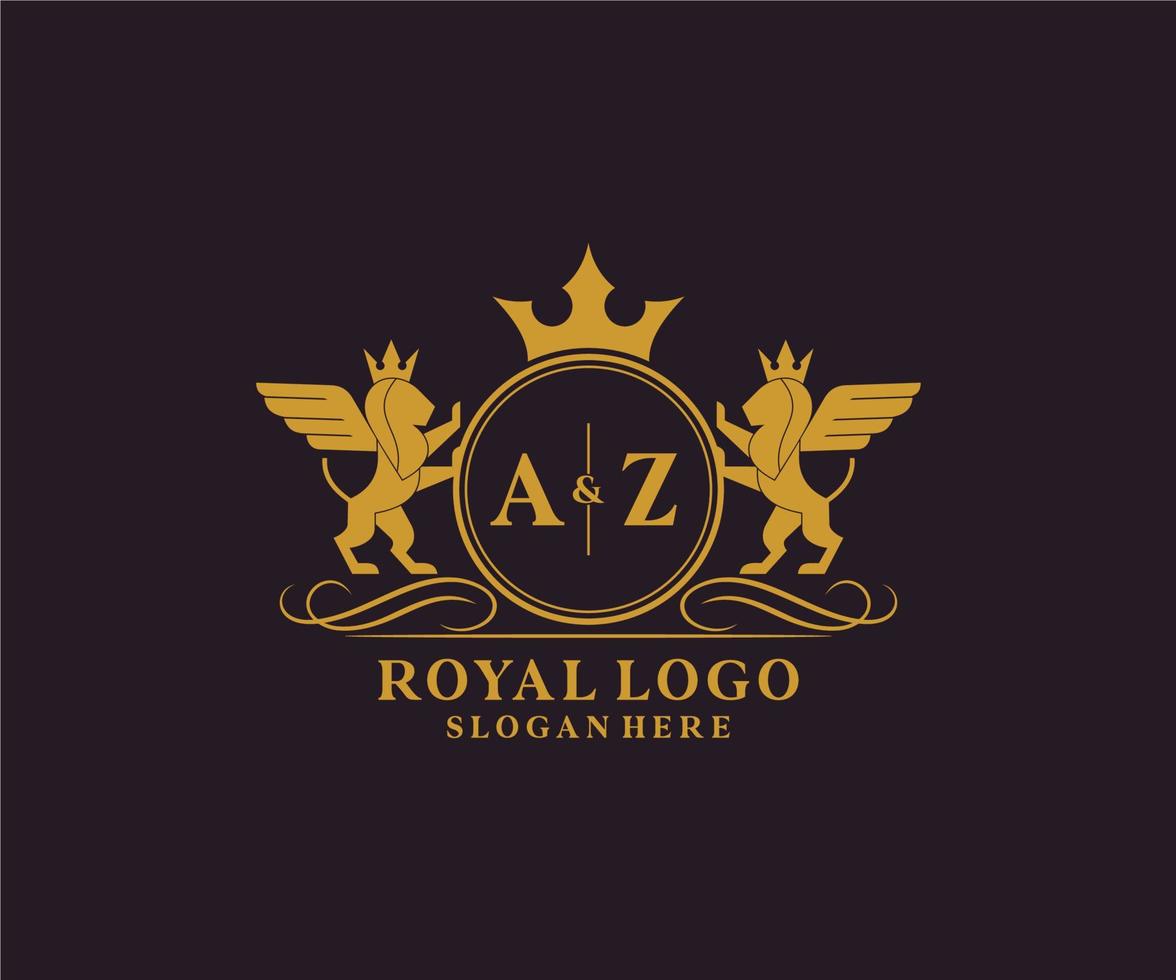 iniziale az lettera Leone reale lusso stemma araldico logo modello nel vettore arte per ristorante, regalità, boutique, bar, Hotel, araldico, gioielleria, moda e altro vettore illustrazione.