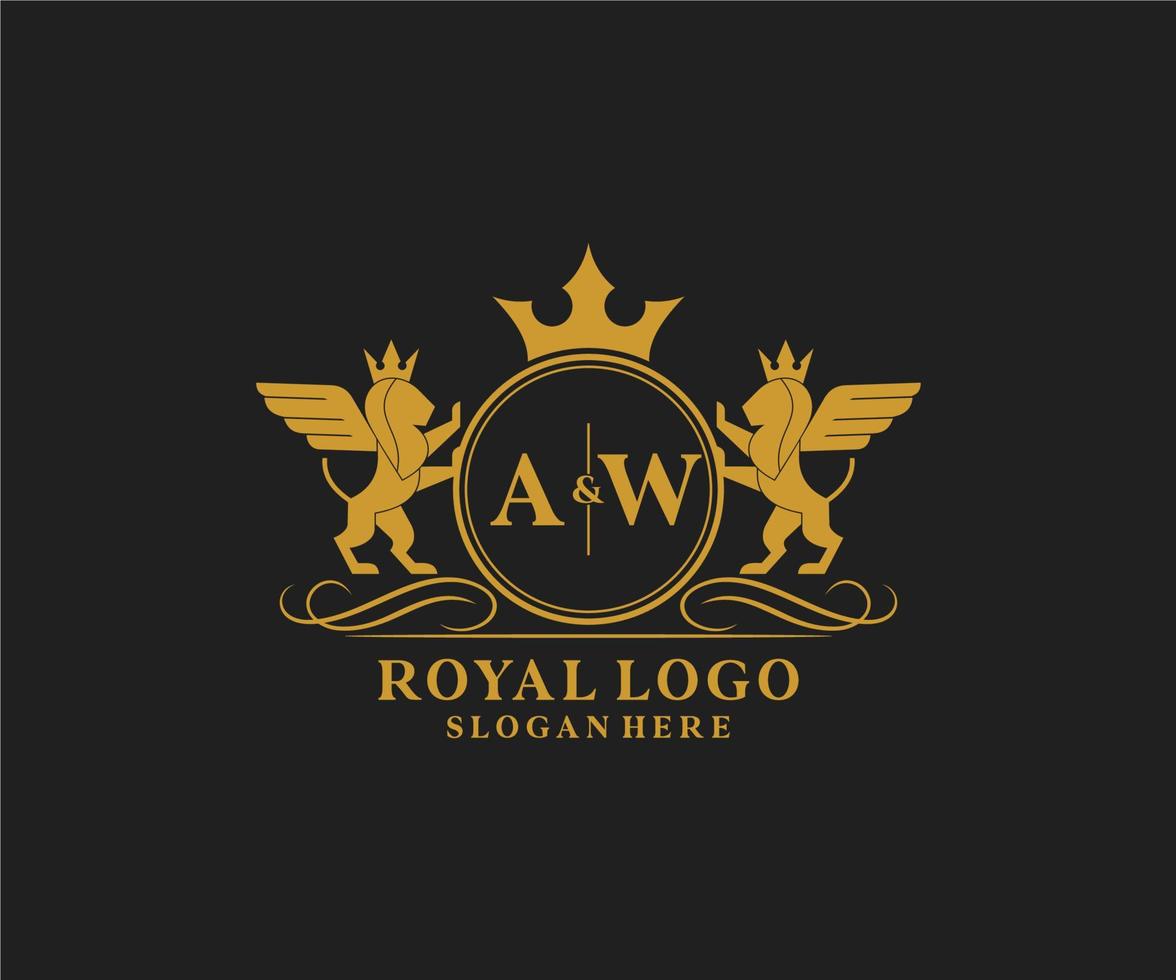 iniziale aw lettera Leone reale lusso stemma araldico logo modello nel vettore arte per ristorante, regalità, boutique, bar, Hotel, araldico, gioielleria, moda e altro vettore illustrazione.