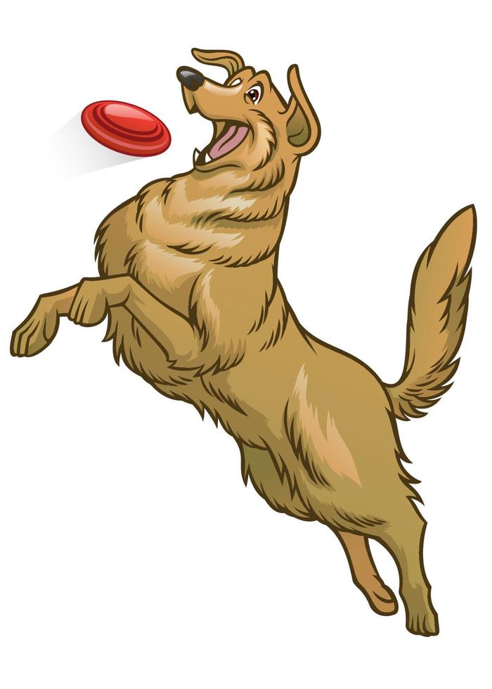 contento d'oro cane da riporto cane giocando frisbee vettore