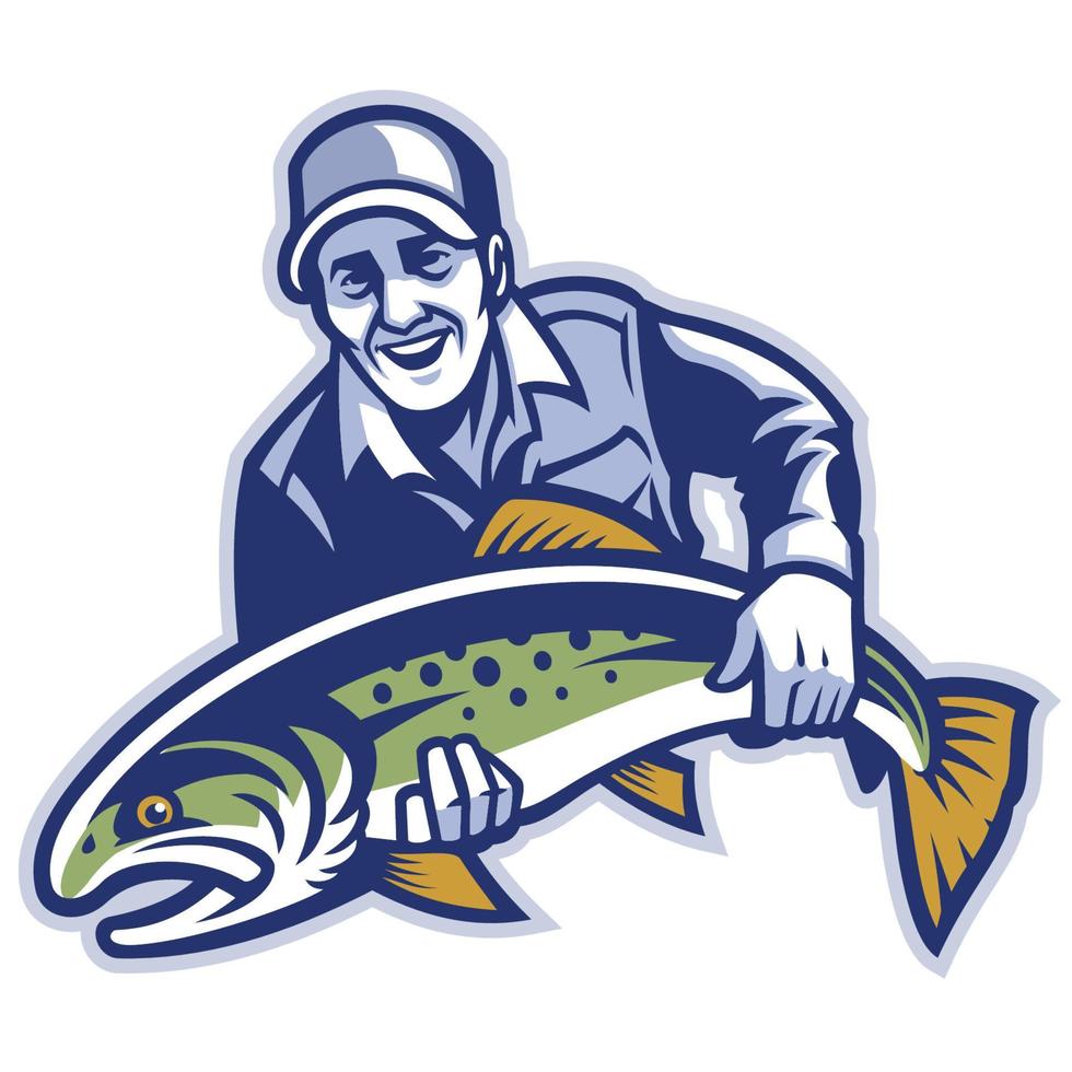 pescatore hold il grande trota pesce vettore