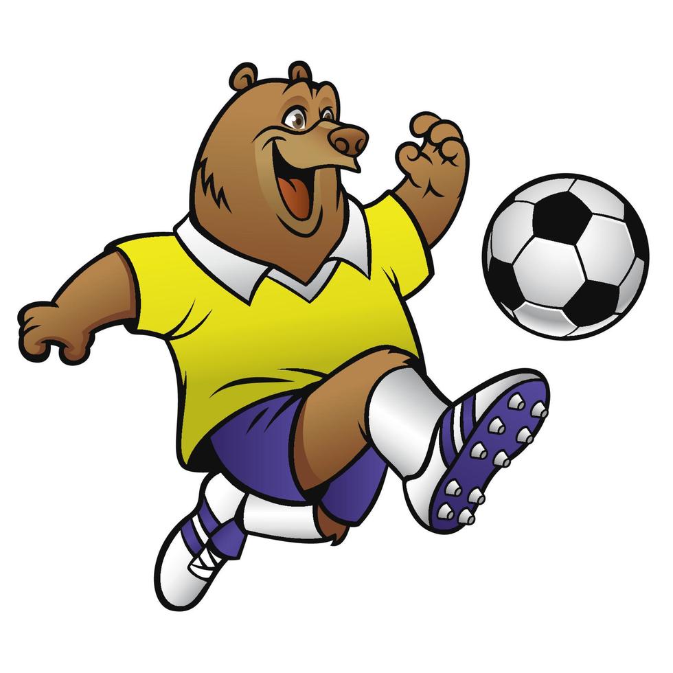 orso cartone animato giocando calcio vettore