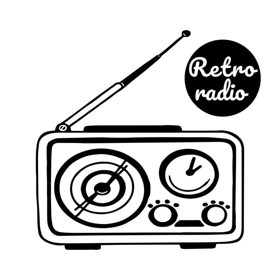Vintage ▾ antico retrò Radio. un vecchio ricevitore con un antenna catture Radio onde. Vintage ▾ stile. per ascolta per il trasmissione, musica o podcast. mondo Radio giorno. vettore