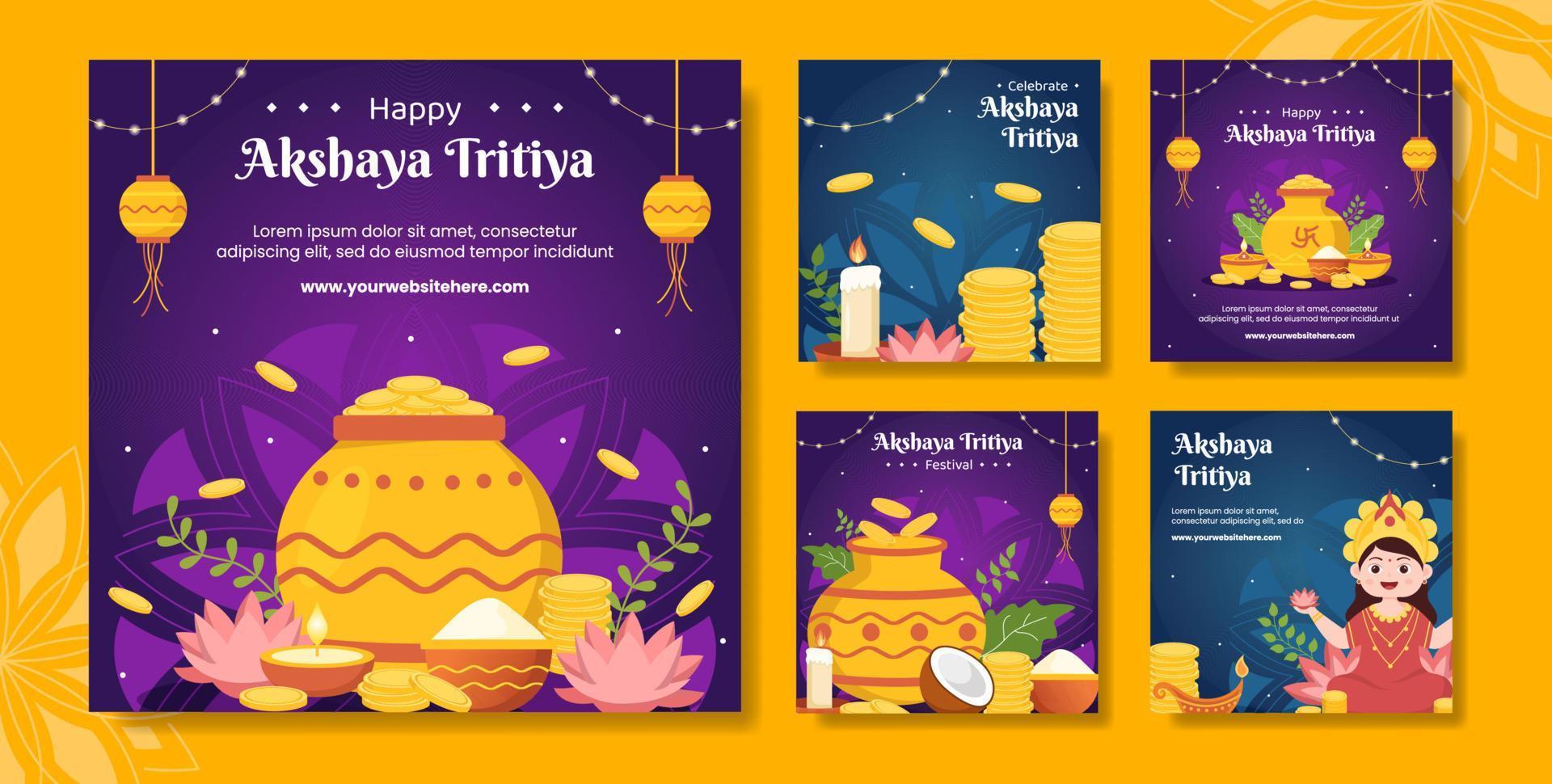 akshaya tritiya Festival sociale media inviare piatto cartone animato mano disegnato modelli sfondo illustrazione vettore
