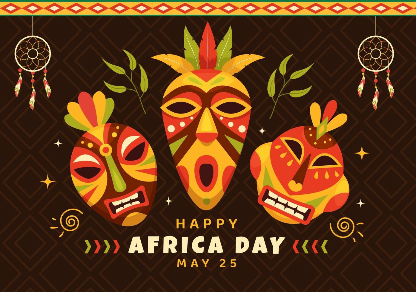 contento Africa giorno su 25 Maggio illustrazione con cultura africano tribale figure nel piatto cartone animato mano disegnato per ragnatela bandiera o atterraggio pagina modelli vettore