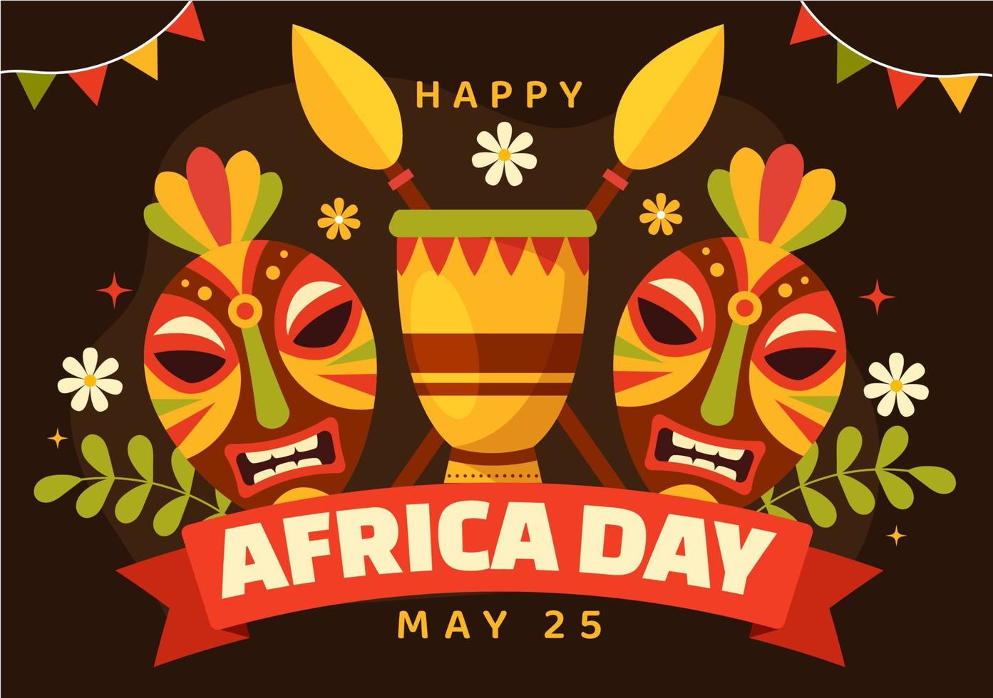 contento Africa giorno su 25 Maggio illustrazione con cultura africano tribale figure nel piatto cartone animato mano disegnato per ragnatela bandiera o atterraggio pagina modelli vettore