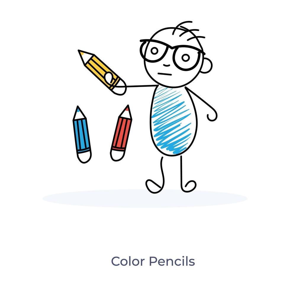 ragazzo del fumetto e matite colorate vettore