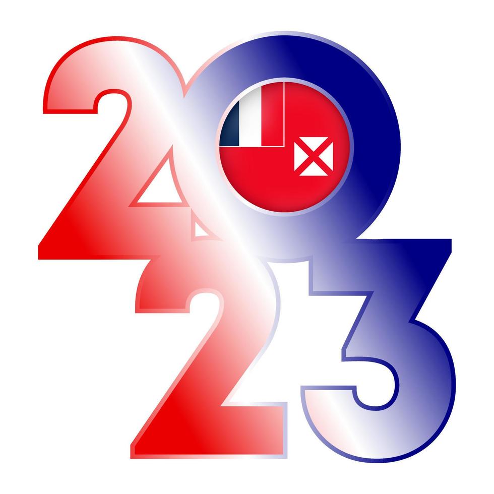 contento nuovo anno 2023 bandiera con wallis e futuna bandiera dentro. vettore illustrazione.