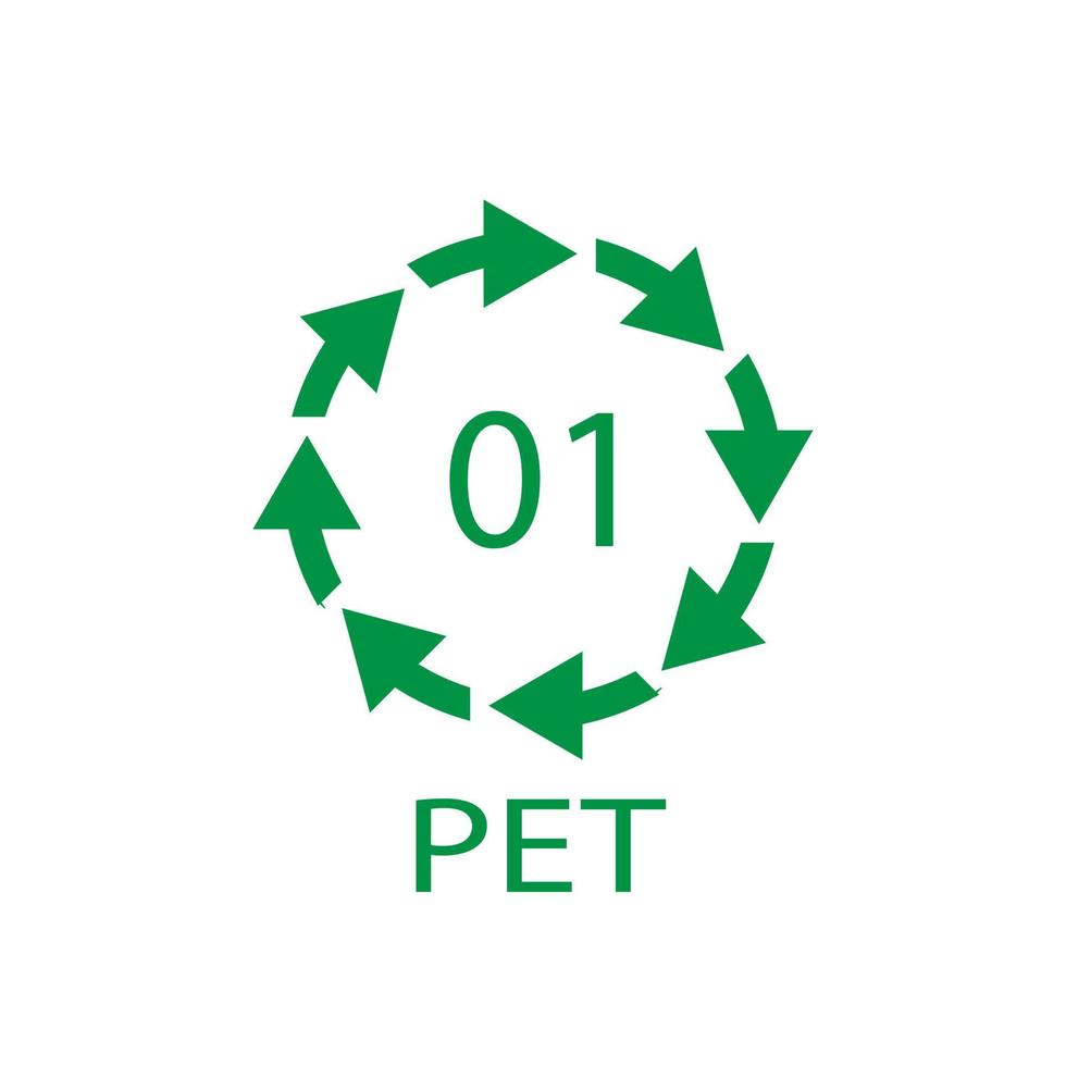 simbolo del codice di riciclaggio dell'animale domestico 01. segno di polietilene di vettore di riciclaggio di plastica.