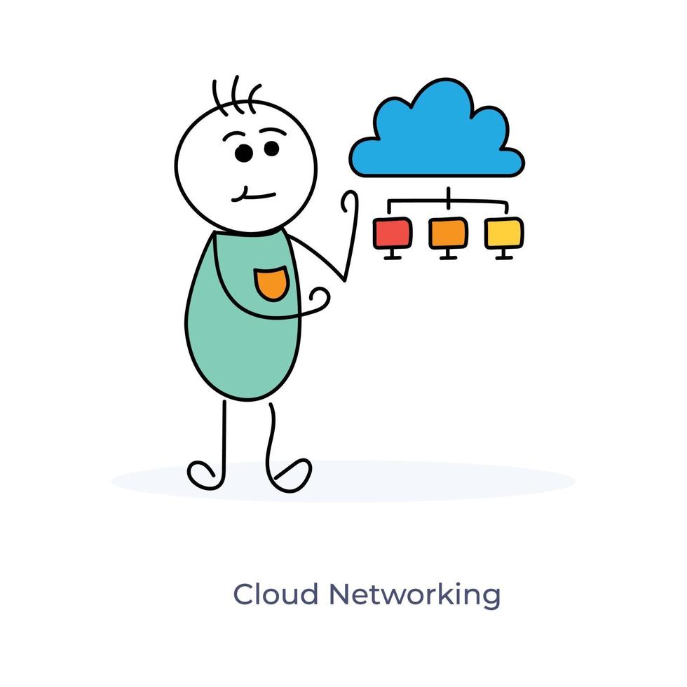 personaggio dei cartoni animati e cloud networking vettore