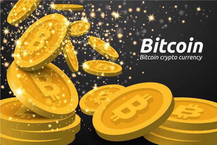 Fondo dorato di simboli di Bitcoin vettore