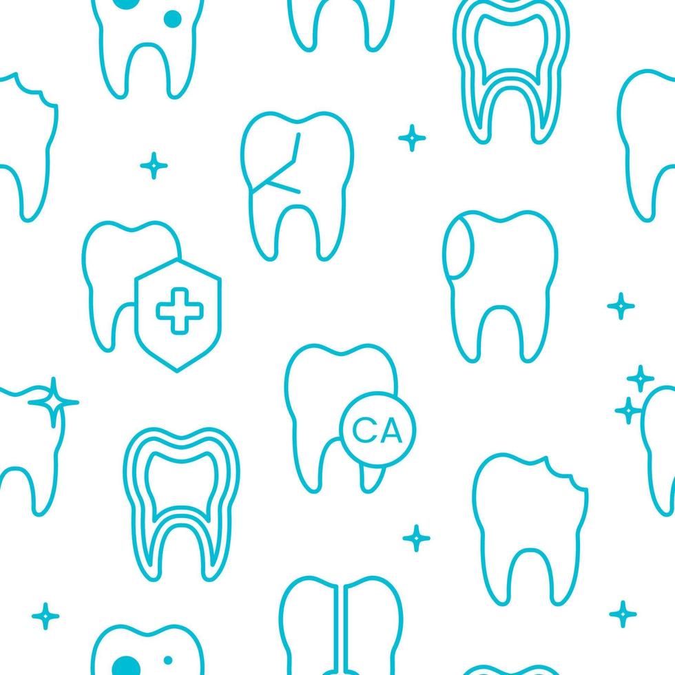 senza soluzione di continuità modello, denti icone nel schema stile. vettore illustrazione isolato su un' bianca sfondo.