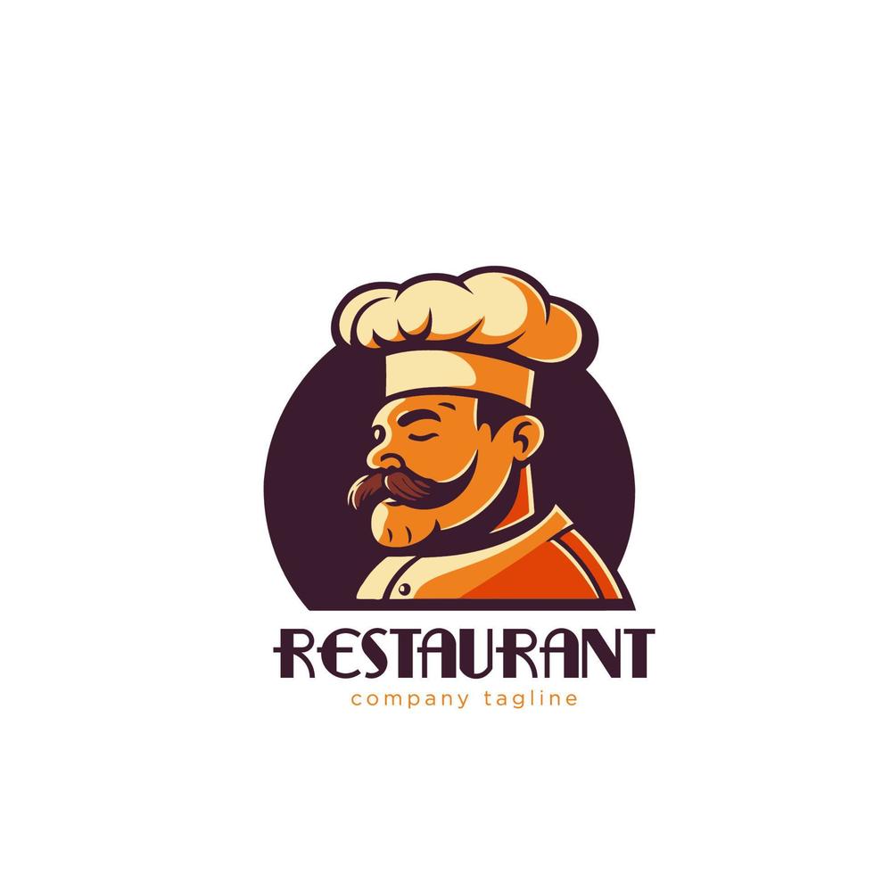 ristorante logo modello. vettore illustrazione di un' capocuoco con un' baffi e cappello.
