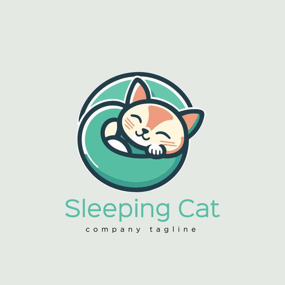 addormentato gatto logo design modello. carino animale domestico logo concetto. vettore illustrazione. vettore piatto colore