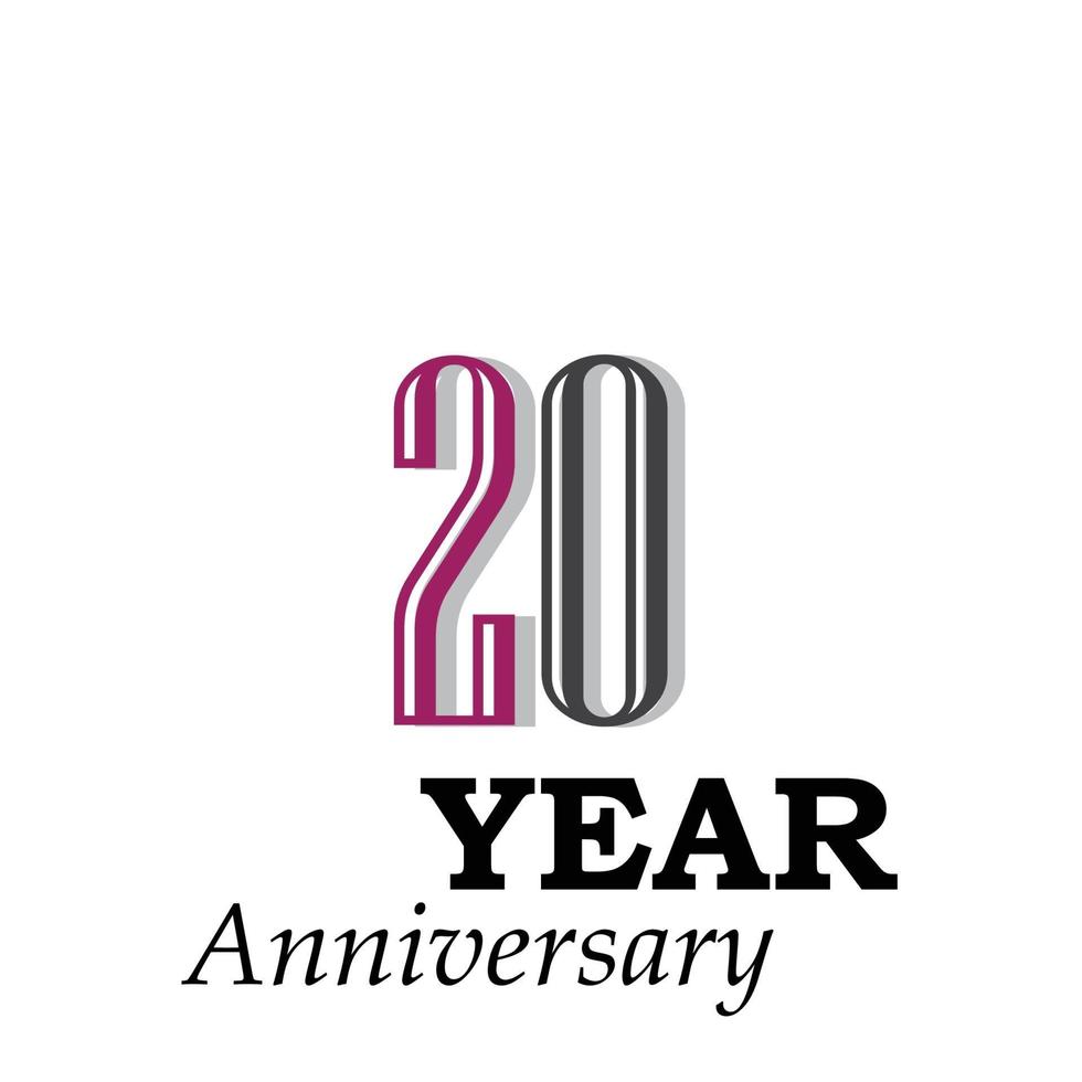 Illustrazione di progettazione del modello di vettore di colore viola di celebrazione di anniversario di 20 anni
