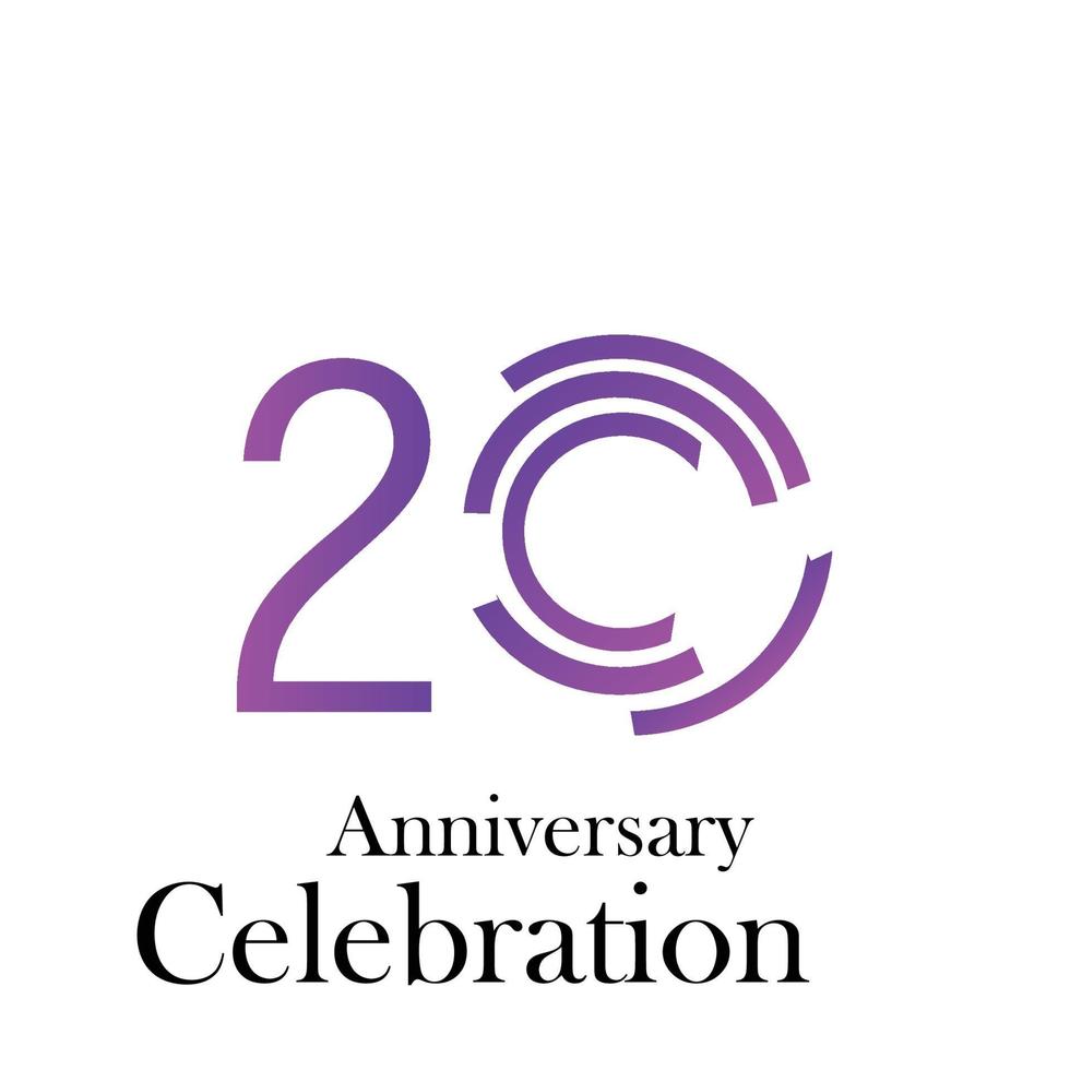 Illustrazione di progettazione del modello di vettore di colore viola di celebrazione di anniversario di 20 anni