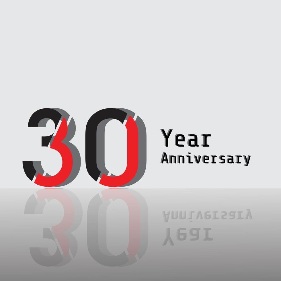 Illustrazione di progettazione del modello di vettore di colore rosso nero di celebrazione di anniversario di 30 anni