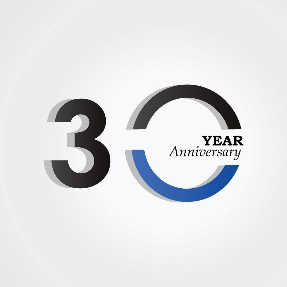 Illustrazione di progettazione del modello di vettore di colore blu nero di celebrazione di anniversario di 30 anni