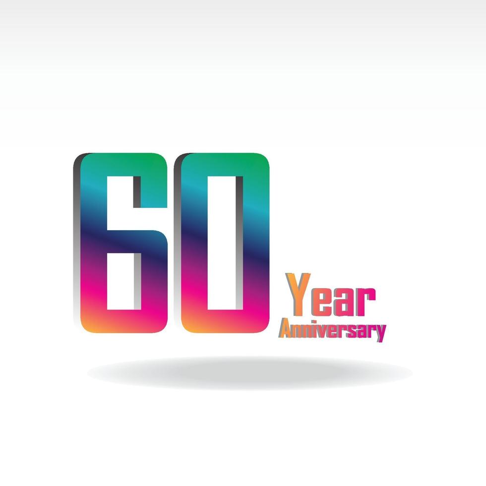 Illustrazione di progettazione del modello di vettore di colore dell'arcobaleno di celebrazione di anniversario di 60 anni