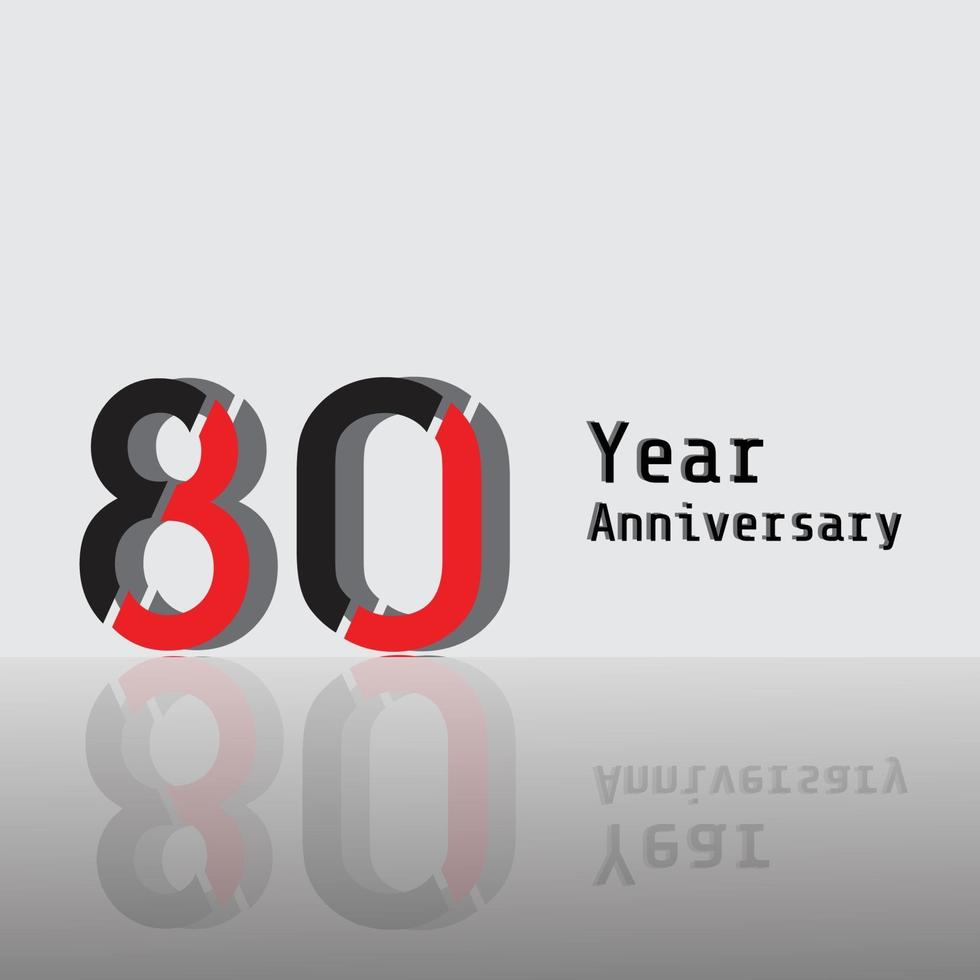 Illustrazione di progettazione del modello di vettore di colore rosso nero di celebrazione di anniversario di 80 anni