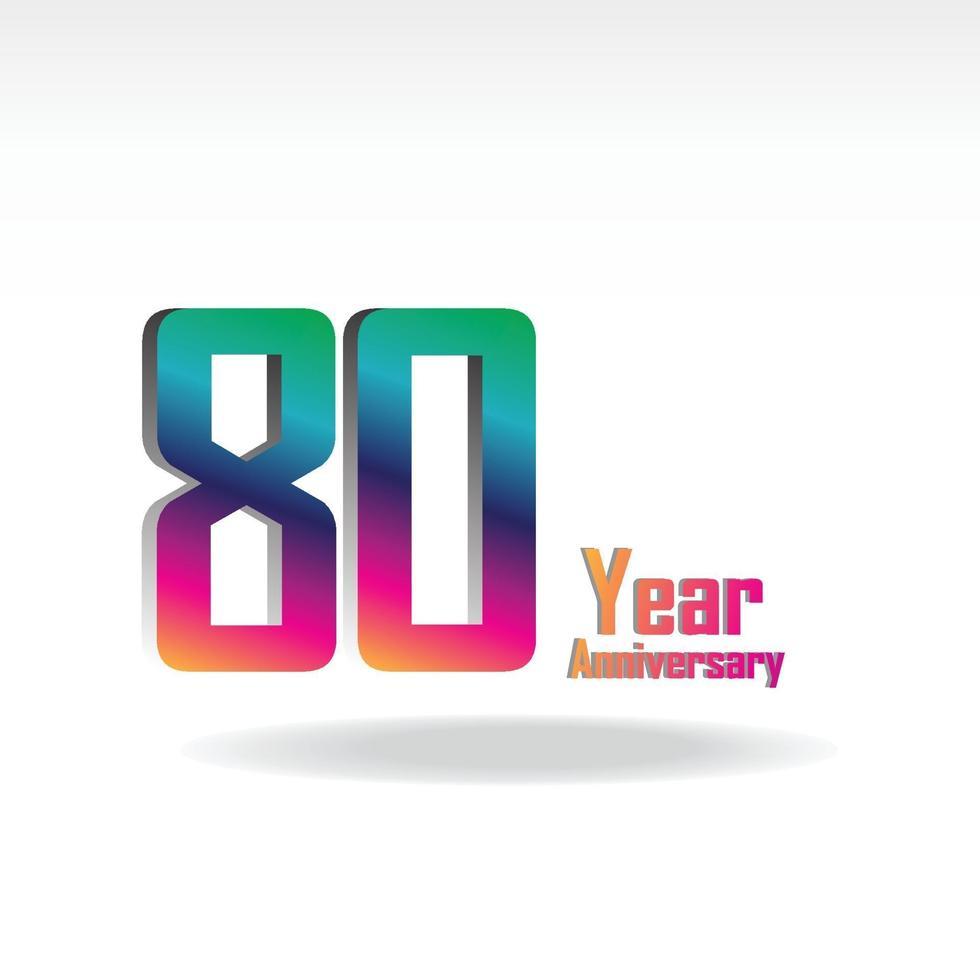 Illustrazione di progettazione del modello di vettore di colore dell'arcobaleno di celebrazione di anniversario di 80 anni