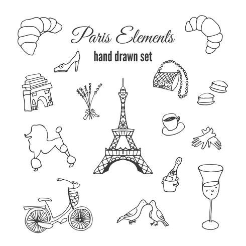 Illustrazione di Parigi Elementi di Francia disegnati a mano. Doodle elementi sul tema di Parigi. vettore