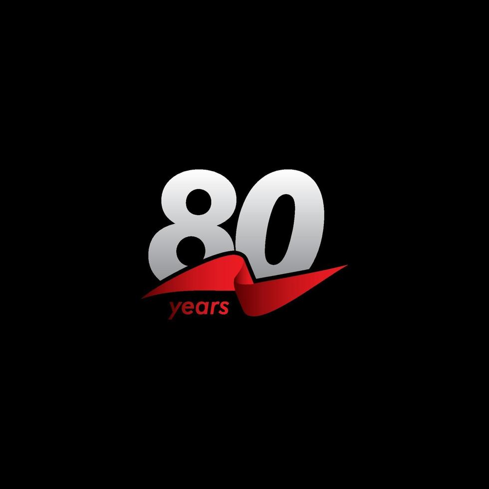 Illustrazione di progettazione del modello di vettore del nastro rosso nero bianco di celebrazione di anniversario di 80 anni