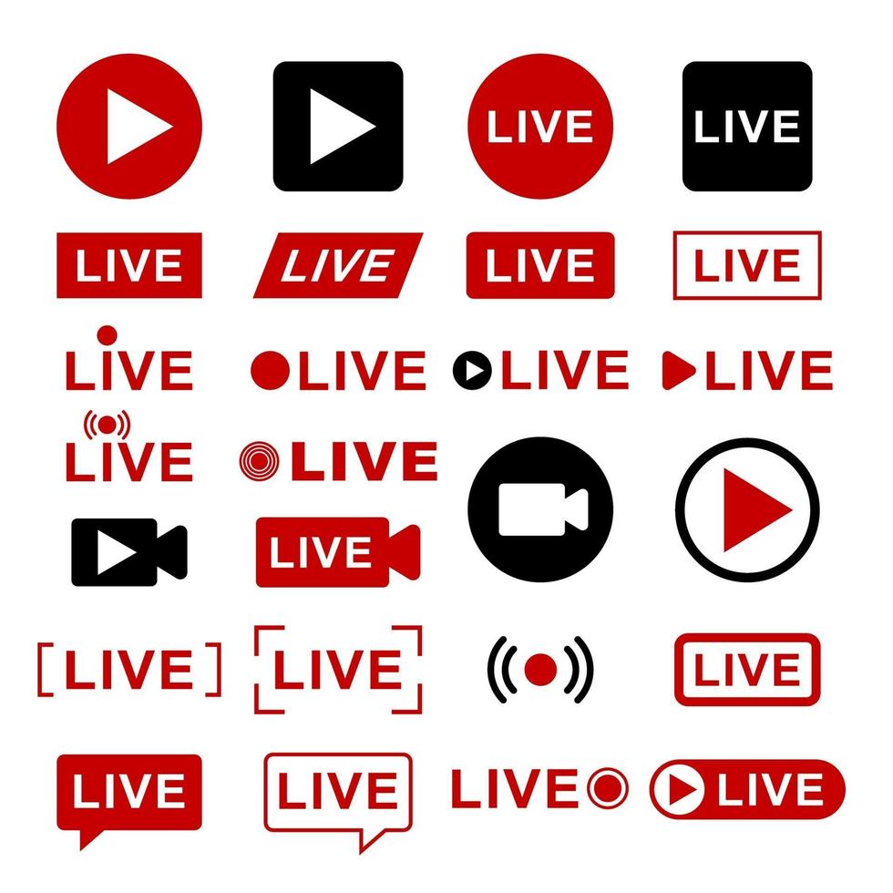 set di icone live streaming vettore