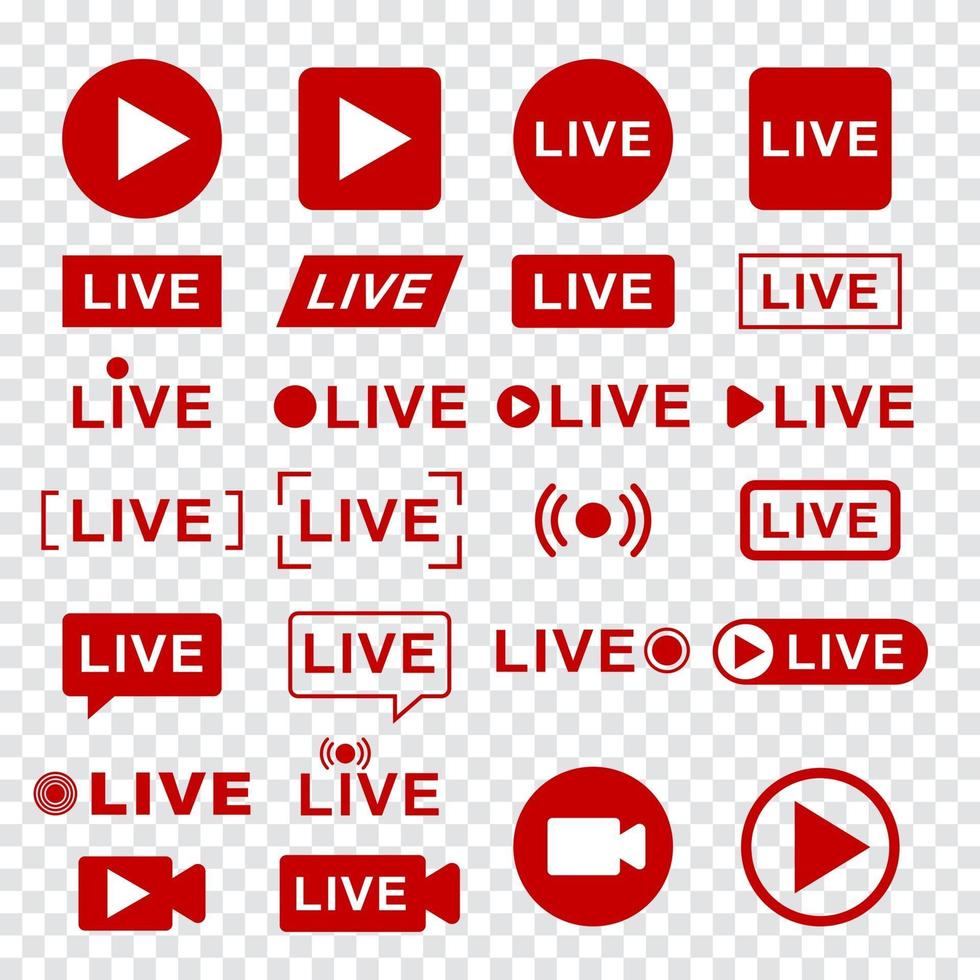 set di icone live streaming vettore