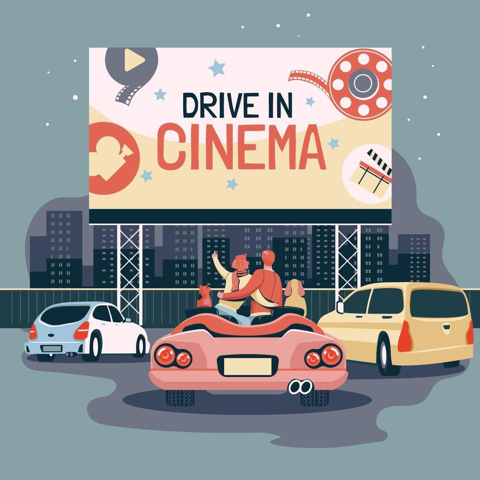 coppia romantica risalente al drive nel cinema vettore