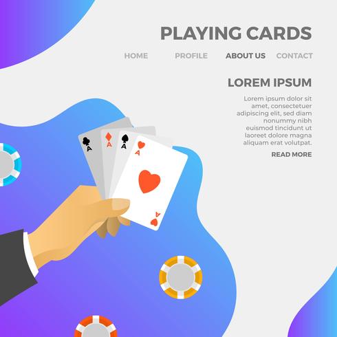 Carte da gioco minimaliste moderne che giocano con l'illustrazione di vettore del fondo di pendenza