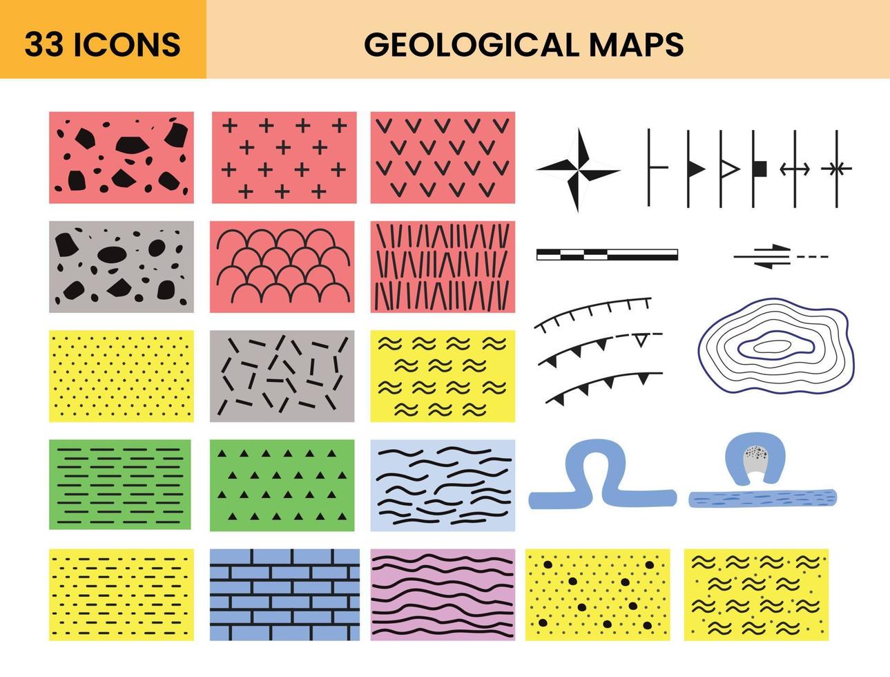 fascio di geologica mappe simbolo di roccia, minerale e struttura vettore