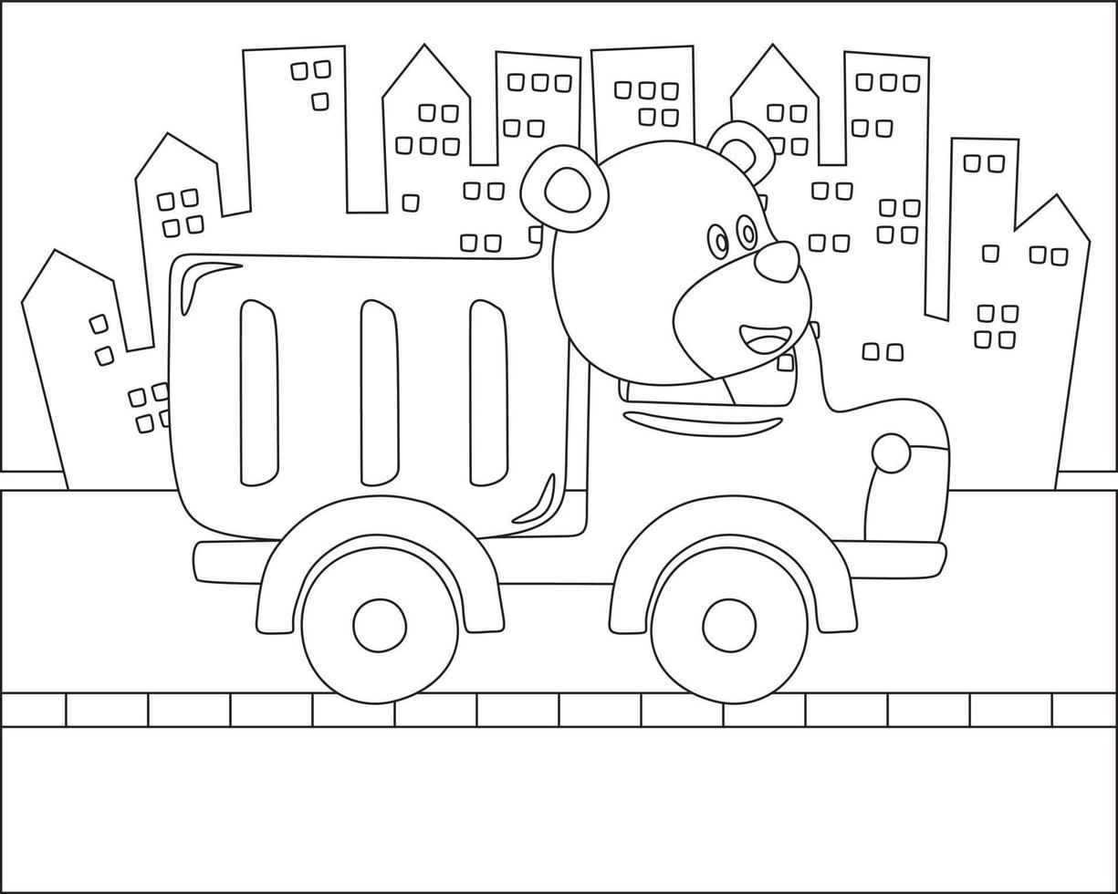 vettore illustrazione di contruction veicolo con carino litle animale autista. cartone animato isolato vettore illustrazione, creativo vettore infantile design per bambini attività colorazione libro o pagina.