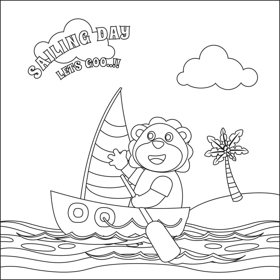 carino animale marinaio su il barca con cartone animato stile. creativo vettore infantile design per bambini attività colorazione libro o pagina.