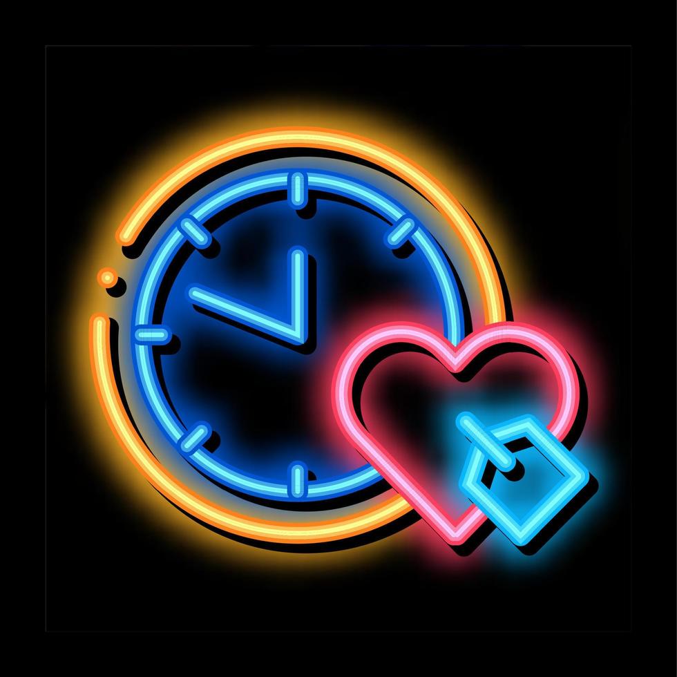 orologio tempo cuore neon splendore icona illustrazione vettore