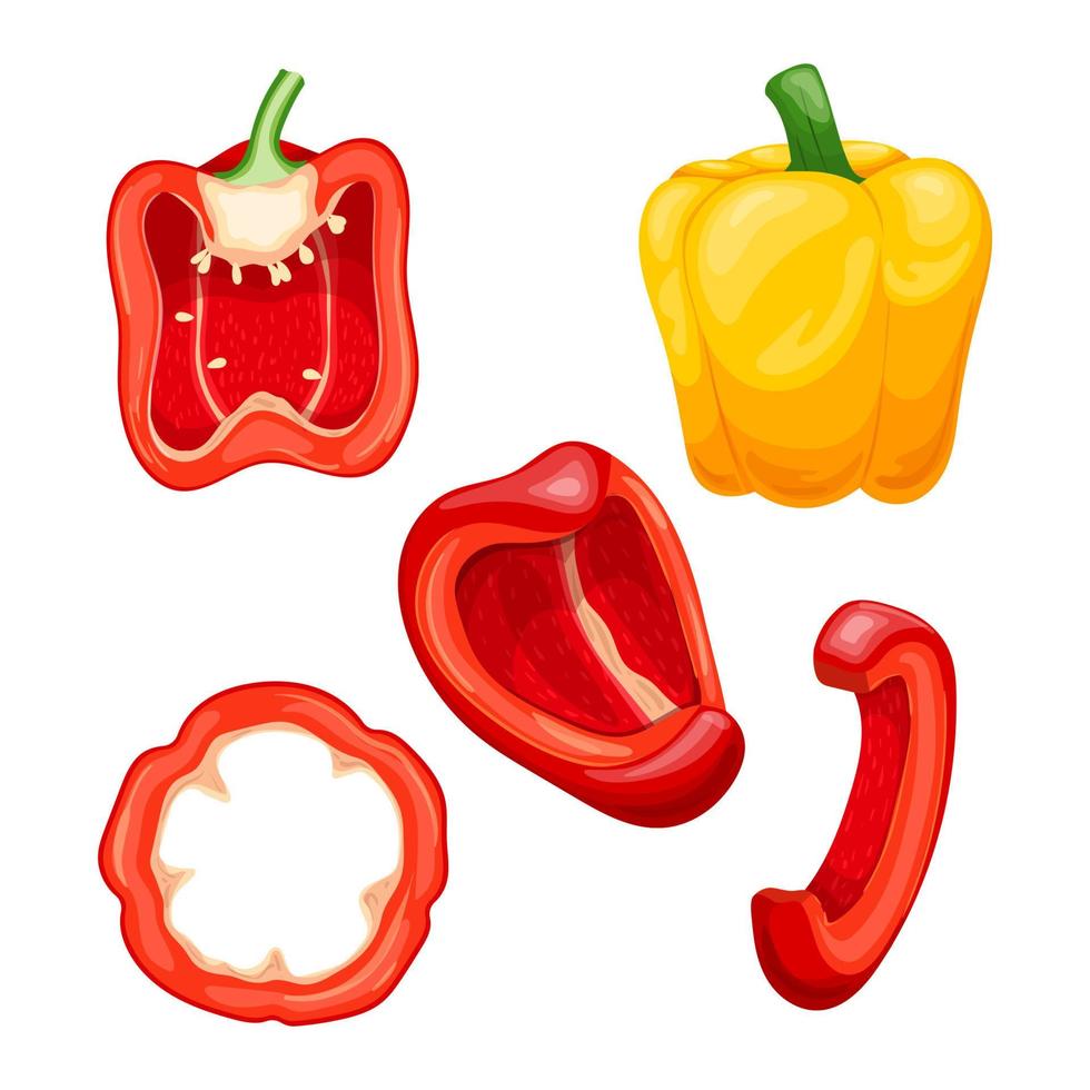Pepe rosso paprica cibo impostato cartone animato vettore illustrazione
