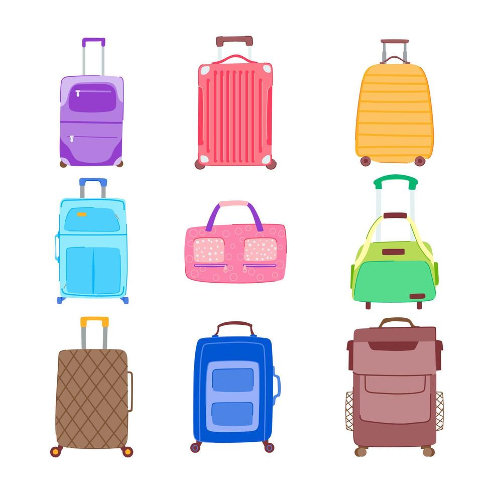 bagaglio valigia impostato cartone animato vettore illustrazione