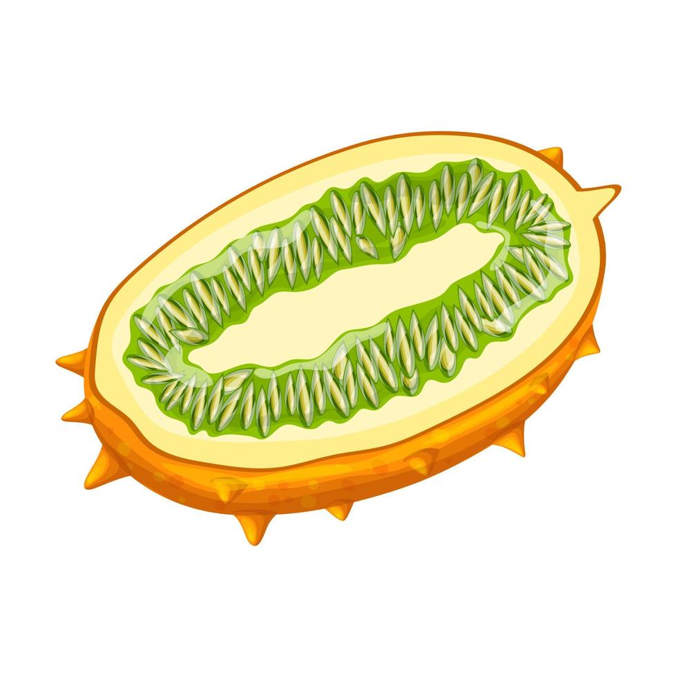 kiwano frutta fetta giallo cartone animato vettore illustrazione