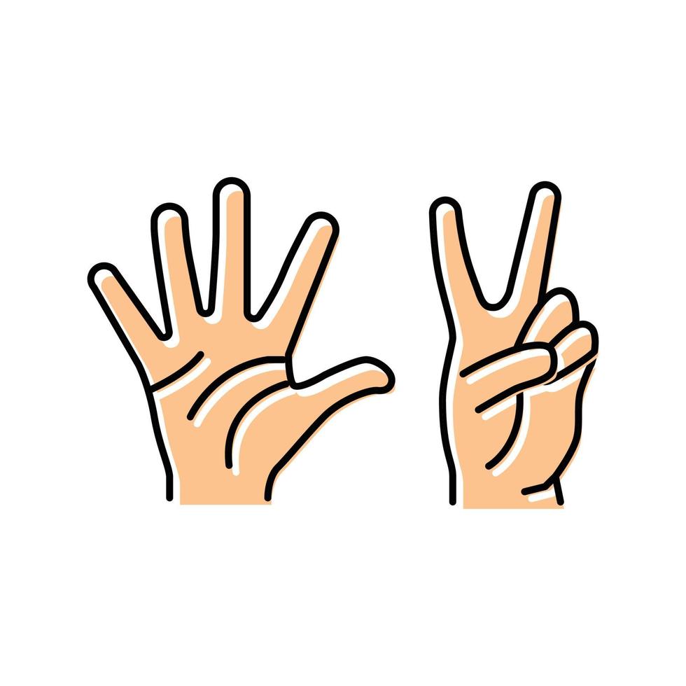 Sette numero mano gesto colore icona vettore illustrazione