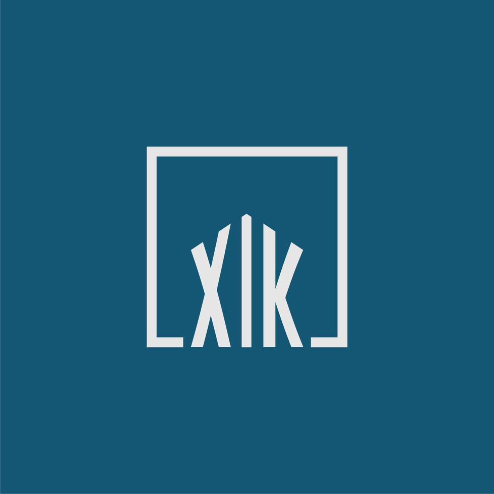 xk iniziale monogramma logo vero tenuta nel rettangolo stile design vettore